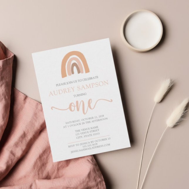 Convites Boho Rainbow Watercolor Girl Primeiro Aniversário (Criador carregado)