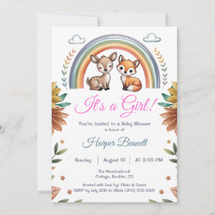 Convites Boho Rainbow Woodland Animal Girl Chá de fraldas
