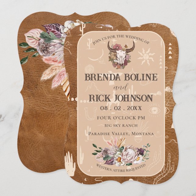 Convites Boho Ranch Desert Tan Weditation (Frente/Verso)