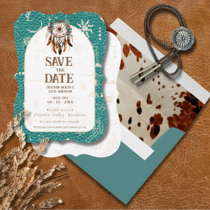 Convites Boho Ranch Wedding Turquoise Leather Salvar Data