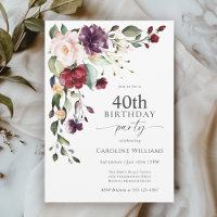 Boho Red and Purple Floral aniversário de 40 anos 