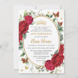 Convites Boho Red Peonies Borboletas Florais 18º Aniversári<br><div class="desc">Personalize este convite de 18 anos florais vermelho boho / Debutante Ball fácil e rapidamente. Basta clicar no botão personalizar para editar os textos, alterar as fontes e as cores das fontes. Apresentando belas cores aquáticas flores vermelhas de pénia, borboletas e um espaço oval cortado em ouro para colocar todos...</div>