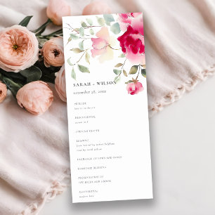 Convites Boho Red Pink Rose Flowers Programa de Casamento