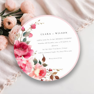 Convites Boho Red Pink Rose Flowers Watercolor Casamento