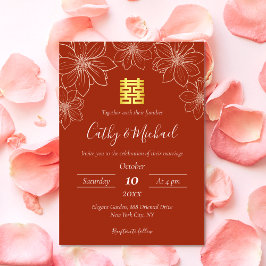 Convites Boho red terracotta floral Casamento chinês