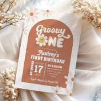 Boho Retro Daisy Groovy Um Primeiro Aniversário