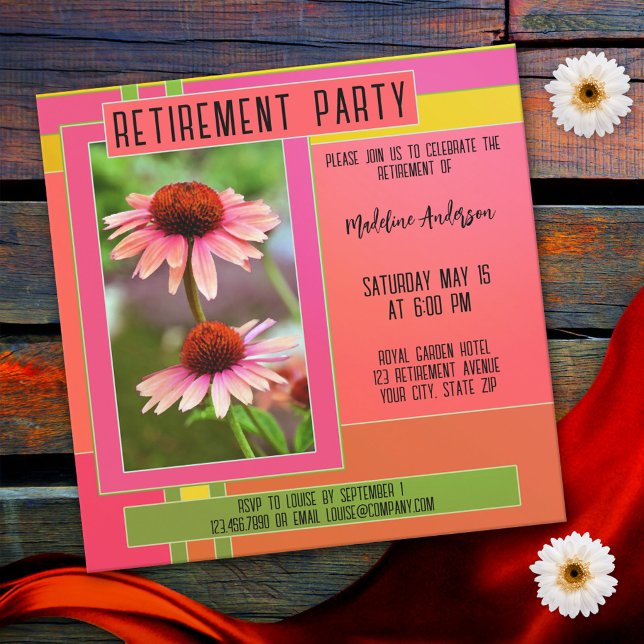 Convites Boho Retro Garden Flower Retirement Party (Criador carregado)