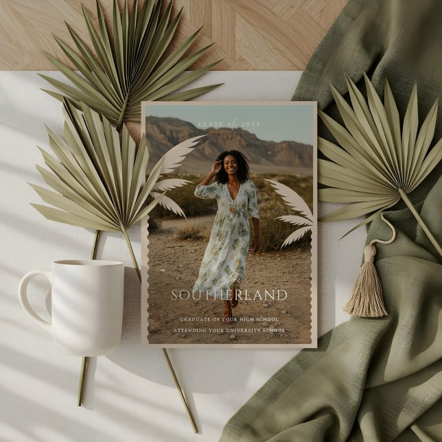 Convites Boho Retro Tropical Palm Tree Foto (Boho Retro Tropical Palm Tree Graduation Photo Invitation)