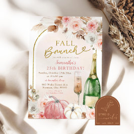 Convites Boho Rosa Abóbora Outono Brunch Aniversário Vinho