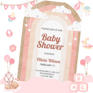 Convites Boho Rosa Beige Ilustrado Panfleto Arco-Íris Russo