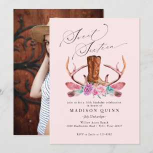 Convites Boho Rosa, Cowgirl Doce Dezesseis Aniversário