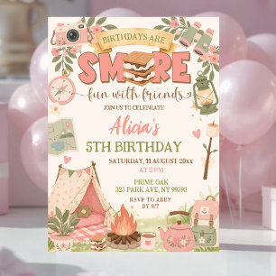 Convites Boho Rosa Diversão Smore Com Amigos Aniversário