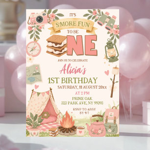 Convites Boho Rosa Diversão Smore para ser Um Primeiro Aniv
