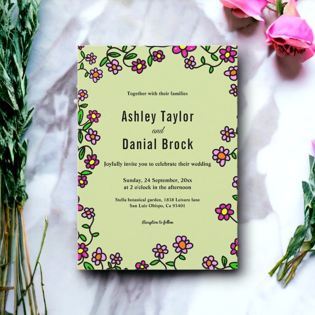 Convites Boho Rosa do Jardim Botânico Casamento Floral Prim (Criador carregado)