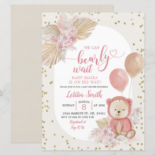 Convites Boho Rosa Esperar Chá de fraldas de Garota