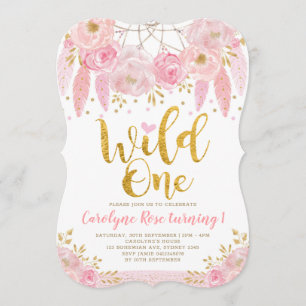 Convites Boho Rosa Floral Apanhador de Sonhos Fera Aniversá