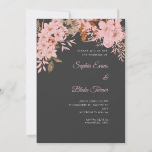 Convites Boho Rosa Floral Inverno Cinza Sombra Casamento
