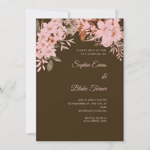 Convites Boho Rosa Floral Inverno Mocha Marrom Casamento