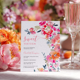 Convites Boho Rosa Laranja Aquarela Floral Doce 16