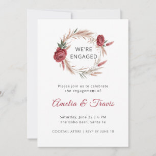 Convites Boho Rosa Pampas Estamos Envolvidos Noivado Floral
