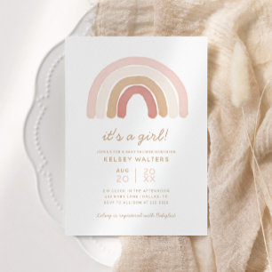 Convites Boho Rosa Watercolor Chá de fraldas Rainbow Girl
