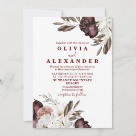 Convites Boho Rosas Borgonha casamento de outono