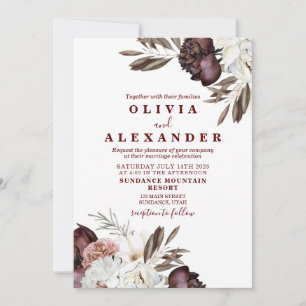 Convites Boho Rosas Borgonha casamento de outono