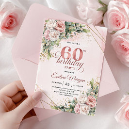Convites Boho Rose Gold Aquarela Floral 60º Aniversário