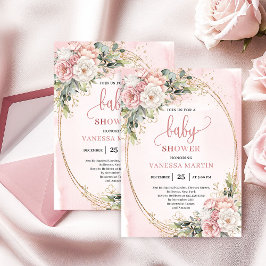 Convites Boho Rose Gold Floral Eucalyptus Girl Baby Shower