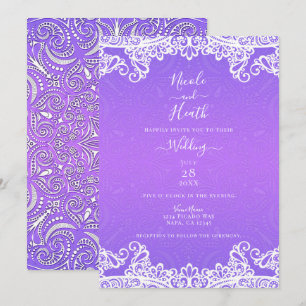 Convites Boho Roxo Rosa Branco Renda Padrão Ousado Casament
