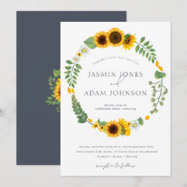 Convites Boho Royal Blue Opulence Sunflower Casamento