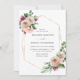 Convites Boho Rubor & Floral de Primavera Roxo Casamento