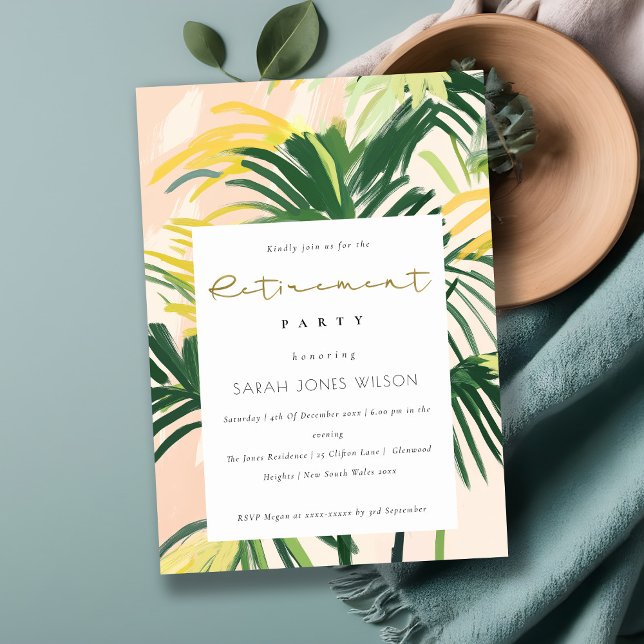 Convites Boho Rubor Verde Palma Tropical Aposentadoria  (Criador carregado)