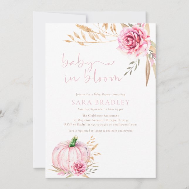 Convites Boho Russo outono chá de Bebê Pumpkin (Frente)