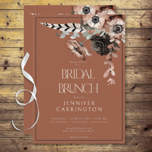 Convites Boho Rust Black & White Flowers Bridal Brunch