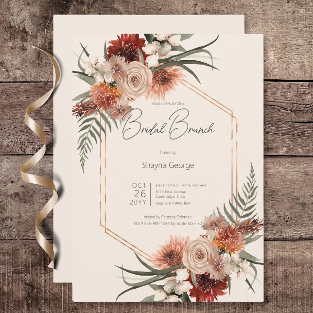 Convites Boho Rust & Cream Fall Floral Bridal Brunch (Boho Rust & Cream Fall Floral Bridal Brunch Invitation)