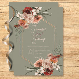 Convites Boho Rust e Sage Neutro Queda Verde Floral