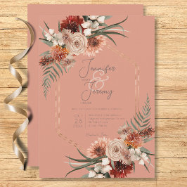Convites Boho Rust & Neutral Peach Rust Queda Floral Casame