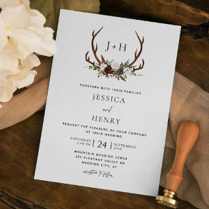 Convites Boho Rustic Antlers Casamento Monograma