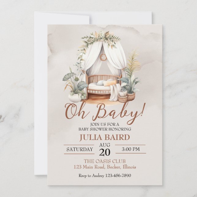 Convites Boho Rustic Baby Crib Chá (Frente)