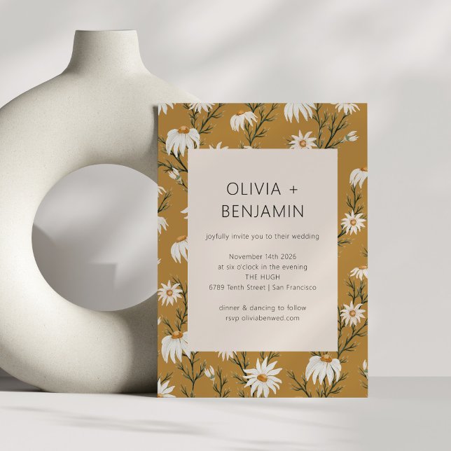 Convites Boho Rustic Daisy Floral Mostard Casamento Amarelo (Criador carregado)