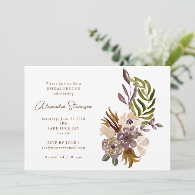 Convites Boho Rustic Dusty Nature Bridal Brunch (Em pé/Frente)