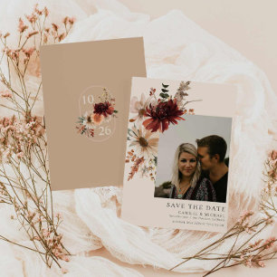 Convites Boho Rustic Fall Floral Photo Save the Date