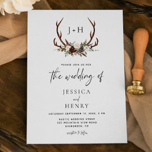 Convites Boho Rustic Floral Antlers Wedding