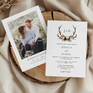 Convites Boho Rustic Floral Antlers Wedding Foto