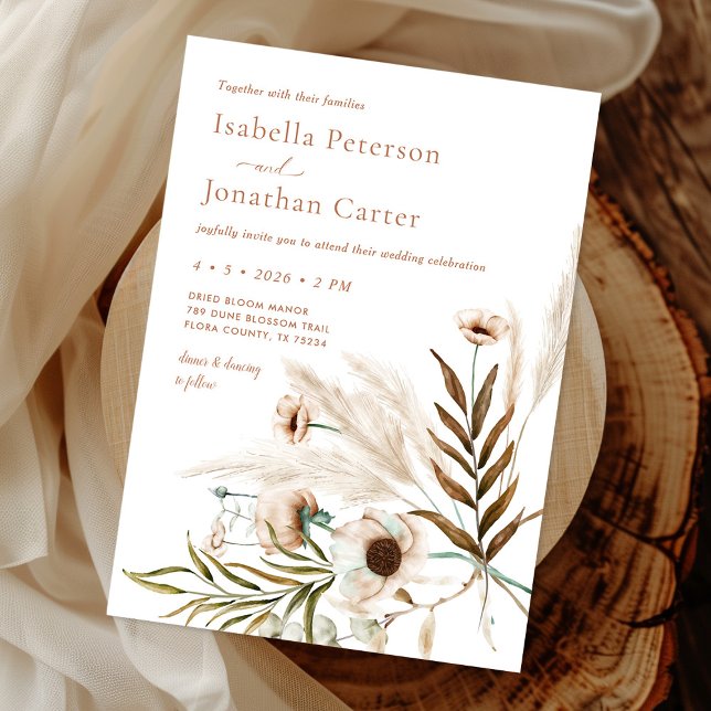 Convites Boho Rustic Floral Pampas Grass Wreath Casamento (Criador carregado)