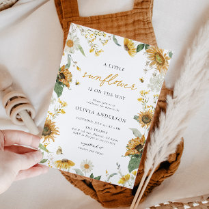 Convites Boho Rustic Little Sunflower Bee Chá de fraldas