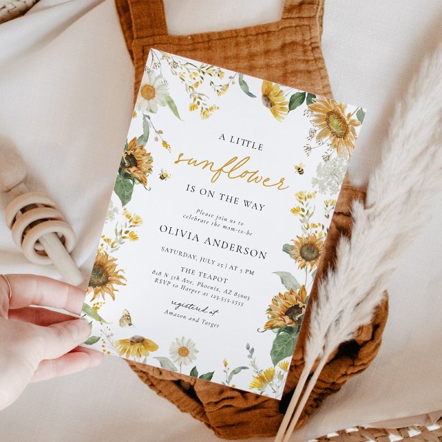 Convites Boho Rustic Little Sunflower Bee Chá de fraldas (Criador carregado)