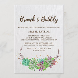 Convites Boho Rustic Mint Floral Succulent Brunch & Bubble