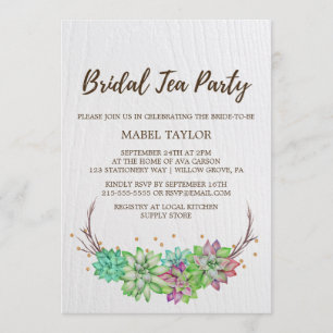 Convites Boho Rustic Mint Floral Succult Bridal Tea Party